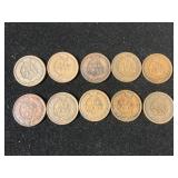 (10) Indian Head Pennies 1897-1902