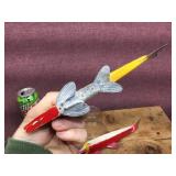 Pair Vintage - Classic - Early RANDALL WOOD? Carved Wooden Spear Decoys - 9 3/4"