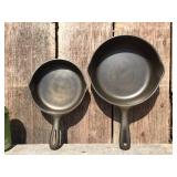 Vintage Unmarked WAGNER #3 + #5 Cast Iron Skillets - Refurbished!