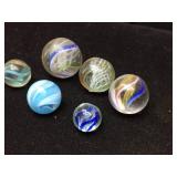 (6) Vintage GERMAN - Handmade Swirl Marbles
