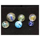 (6) Vintage GERMAN - Handmade Swirl Marbles