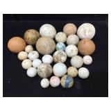 2 Old Jars with Marbles - Clay - Ceramic - Glass - Porcelain?