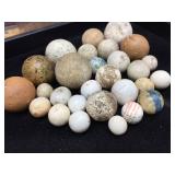 2 Old Jars with Marbles - Clay - Ceramic - Glass - Porcelain?