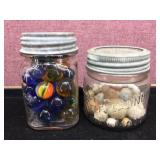 2 Old Jars with Marbles - Clay - Ceramic - Glass - Porcelain?