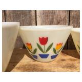 Vintage FIRE KING - TULIP 4 Pc Nesting Bowl Set with Grease Jar/Lid