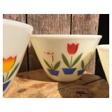 Vintage FIRE KING - TULIP 4 Pc Nesting Bowl Set with Grease Jar/Lid