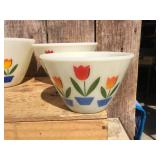 Vintage FIRE KING - TULIP 4 Pc Nesting Bowl Set with Grease Jar/Lid
