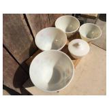 Vintage FIRE KING - TULIP 4 Pc Nesting Bowl Set with Grease Jar/Lid
