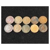 (10) Indian Head Pennies 1897-1902