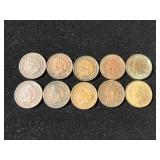 (10) Indian Head Pennies 1892-1902