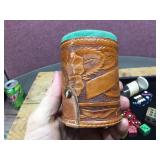 Vintage Dice - Casino Dice - Tooled Leather Shaker
