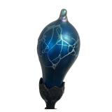 UL - Art Nouveau Figural Table Lamp with Dual Blue Hand-Blown Globes by Carl Radke / Irénée Rochard Phoenix Studios Art Nouveau Young Woman Two Light Table Lamp Post War Dark