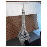 Pair of metal plant stands, metal Eifel tower statue, and 2 plastic lattice pieces