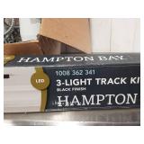New Hampton Bay 3 light track kit and 3 assorted ceiling light fixtures