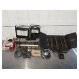 Assorted automotive testers, parts, manual rack