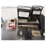 Assorted automotive testers, parts, manual rack