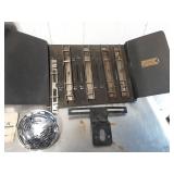 Assorted automotive testers, parts, manual rack