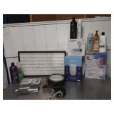 Misc lot of bathroom supplies/haircare & sign