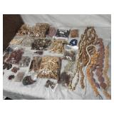 Large lot of wood and clay beads with basket