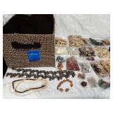 Large lot of wood and clay beads with basket