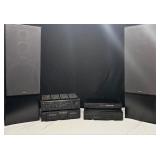Yamaha tower speakers with av stereo amplifier, k-80 stereo cassette deck, and Yamaha am/fm stereo