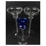 Air-Twist Clear Glass Taper Candle Holders (Pair) & Romanian Hand-Blown Cobalt Blue Candle Holder