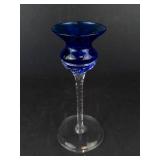 Air-Twist Clear Glass Taper Candle Holders (Pair) & Romanian Hand-Blown Cobalt Blue Candle Holder