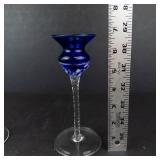 Air-Twist Clear Glass Taper Candle Holders (Pair) & Romanian Hand-Blown Cobalt Blue Candle Holder