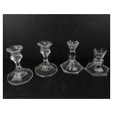 Crystal Glass Candlestick Set - 4 Pieces with Faceted Bases