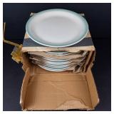 Homer Laughlin Best China Plates - Mint Green Rim, White Center, 12 Plates