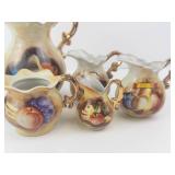 Enesco Porcelain Miniature Pitchers & Sugar Bowl (Lot of 5) - Fruit Design w/ Gold Trim
