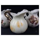 Vintage Porcelain Miniature Pitcher Set - 3-Piece Bird & Pheasant Motifs