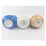 Three Miniature Ceramic Pitchers Set - Blue Scenic, Peach Pattern White, Gold Trim