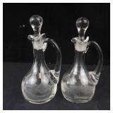 Vintage Clear Glass Cruets - Etched Leaf Pattern (Lot of 3)