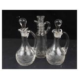 Vintage Clear Glass Cruets - Etched Leaf Pattern (Lot of 3)