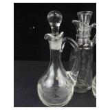 Vintage Clear Glass Cruets - Etched Leaf Pattern (Lot of 3)