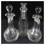 Vintage Clear Glass Cruets - Etched Leaf Pattern (Lot of 3)