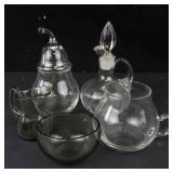 Clear Glassware Set - 5-Piece Cruet, Tinted Bowl, Creamer, Pear-Shaped Sugar Bowl & Pitcher