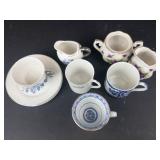 Miniature Japanese Blue & White Porcelain Teacups - Made in Japan (Lot of 9)
