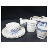 Miniature Japanese Blue & White Porcelain Teacups - Made in Japan (Lot of 9)