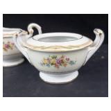 Fuji China Japan Floral Sugar Bowl With Twin Handles & Matching Creamer - Gold Trim - Vintage Porcelain