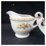 Fuji China Japan Floral Sugar Bowl With Twin Handles & Matching Creamer - Gold Trim - Vintage Porcelain