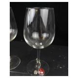 Wine Glass Set - 2 Clear Glasses & Square Snack Plate with Cabochon Accents