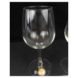Wine Glass Set - 2 Clear Glasses & Square Snack Plate with Cabochon Accents