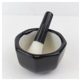 HIC Japan Mortar & Pestle - Black Ceramic Hexagonal Bowl, White Interior