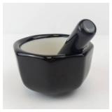 HIC Japan Mortar & Pestle - Black Ceramic Hexagonal Bowl, White Interior