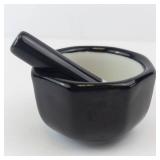 HIC Japan Mortar & Pestle - Black Ceramic Hexagonal Bowl, White Interior