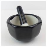 HIC Japan Mortar & Pestle - Black Ceramic Hexagonal Bowl, White Interior