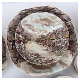 Village Scene Transferware Teacups & Plates Set