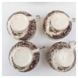 Village Scene Transferware Teacups & Plates Set